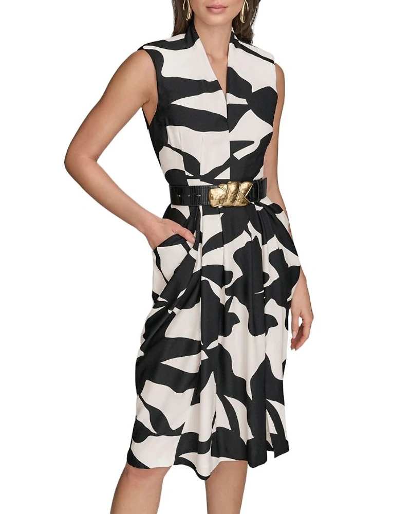 Floral Belted Sheath Dress