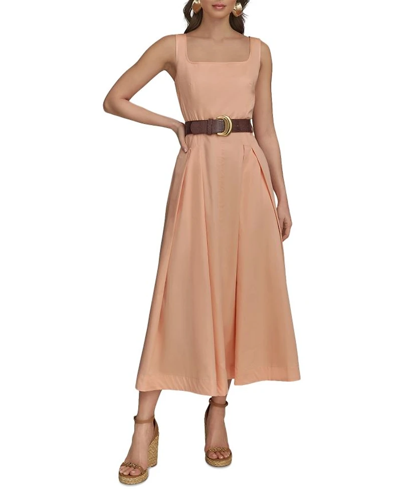 Square Neck Belted A-Line Dress
