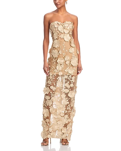 Aqua Long 3D Floral Gown - Exclusive