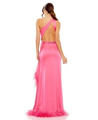 One Shoulder Key Hold Detail with Feather Lining Dress