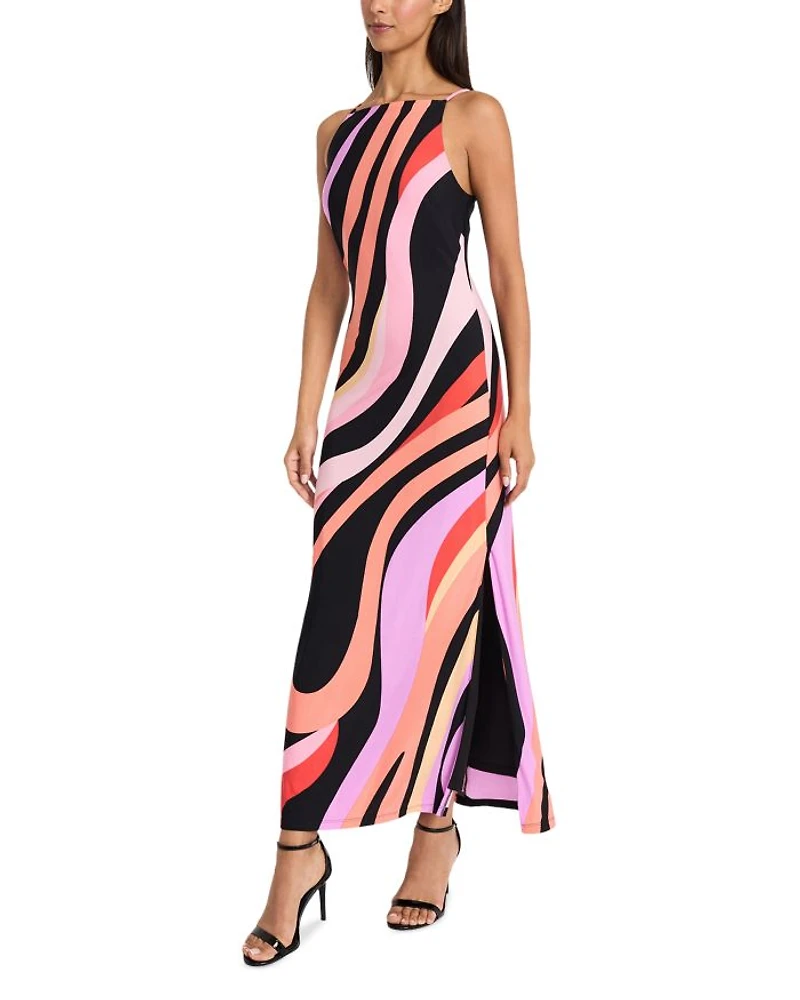 Printed Straight Neck Maxi Dress