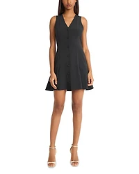 V Neck Button Front Mini Dress