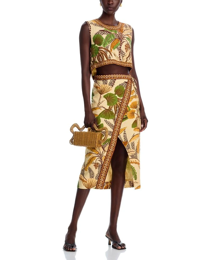 Foliage Sketch Sand Midi Skirt
