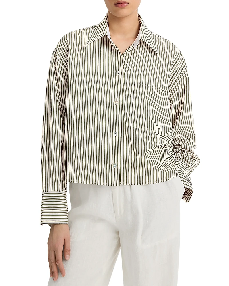 Vince Till Stripe Cropped Poplin Shirt