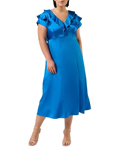 Estelle Plus Poseidon Ruffle Neck Midi Dress