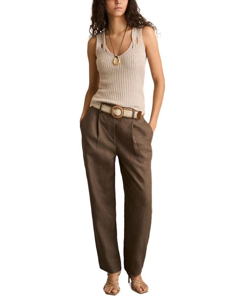 Linen Belted Tapered Leg Pants