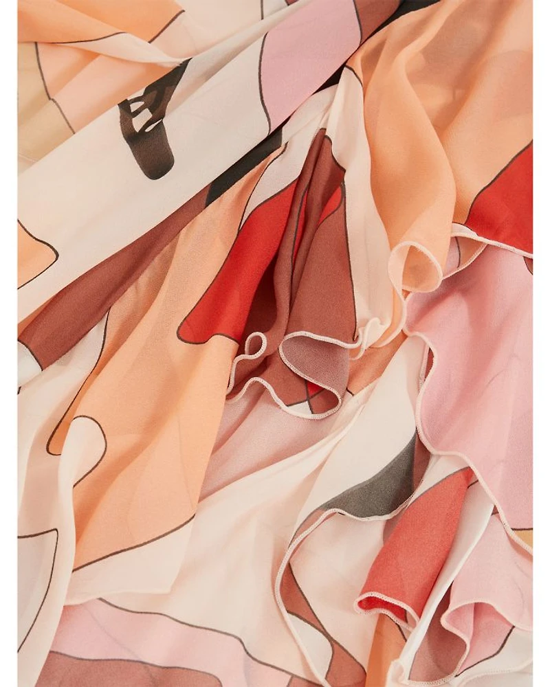 Sasha Printed Ruffle Trim Dress