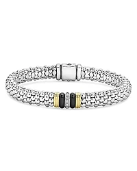 Lagos 18K Yellow Gold & Sterling Silver Black Caviar Ceramic & Diamond Bead Link Bracelet