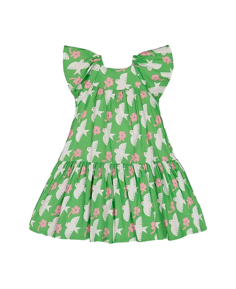 Deux par Girls' Printed Dress with Flounce Sleeves - Little Kid