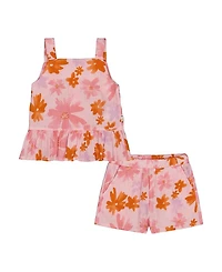 Deux par Girls' Printed Tank Top and Short Muslin Set with Frills - Little Kid