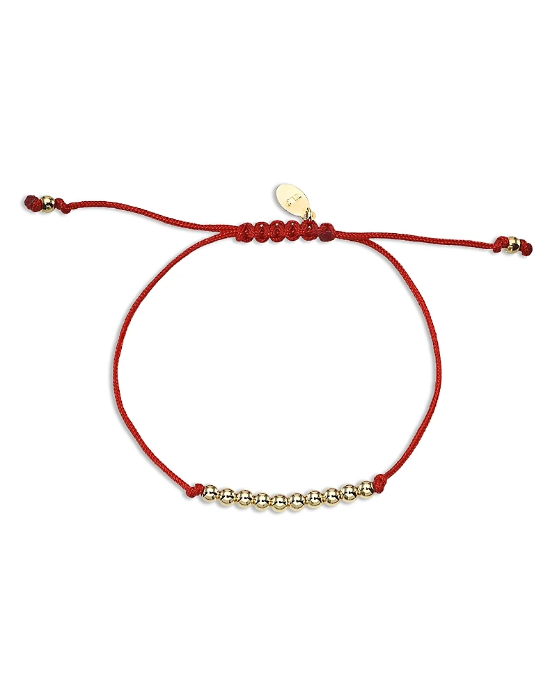 Zoe Lev 14K Yellow Gold Ball Bead Red Cord Slider Bracelet