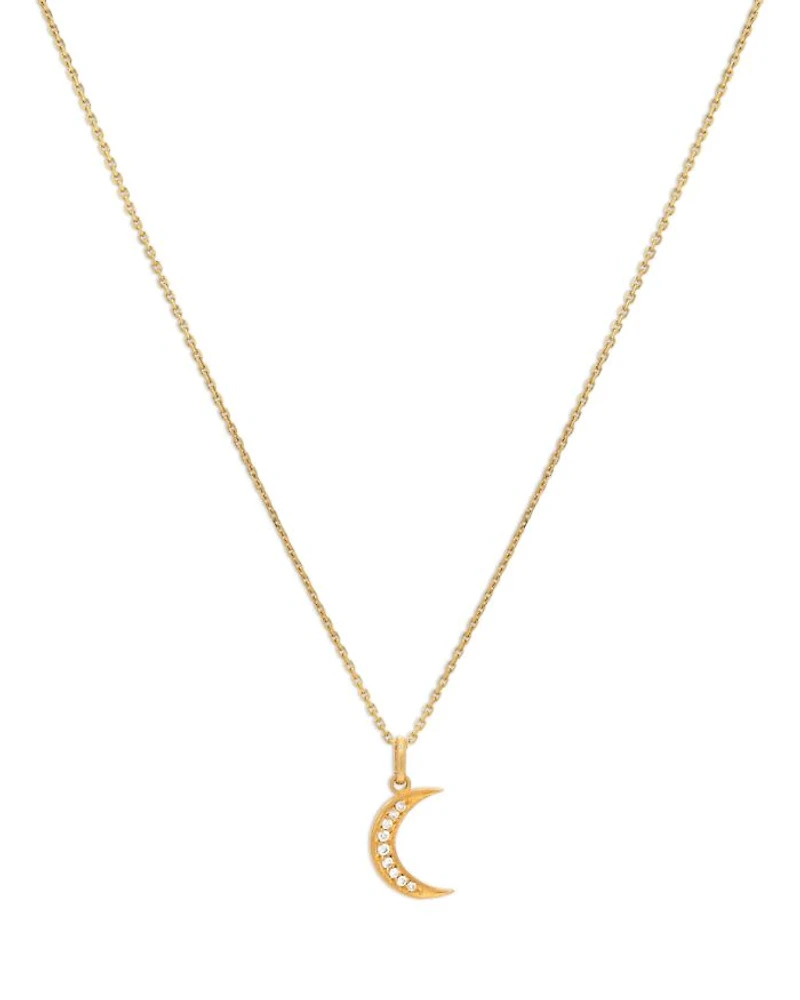 14K Yellow Gold Diamond Moon Charm Pendant