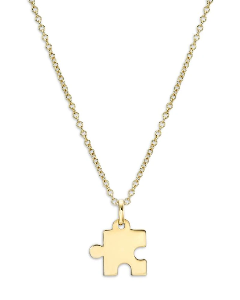 14K Yellow Gold Puzzle Piece Charm Pendant