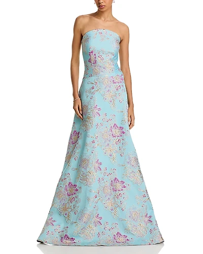 Teri Jon by Rickie Freeman Sleeveless Metallic Multi Jacquard Gown