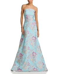 Teri Jon by Rickie Freeman Sleeveless Metallic Multi Jacquard Gown