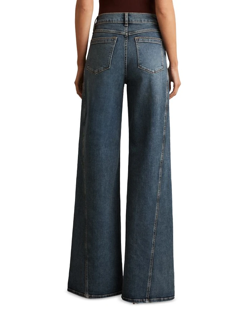 Twisted Seam Wide Leg Jeans Mid Blue