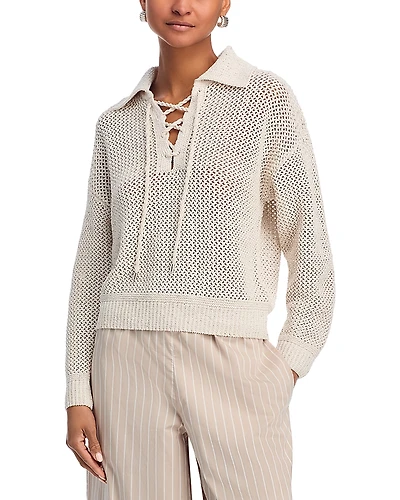 Aqua Sequin Open Stitch Lace Up Sweater - Exclusive