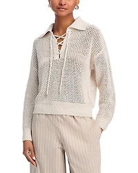 Aqua Sequin Open Stitch Lace Up Sweater - Exclusive