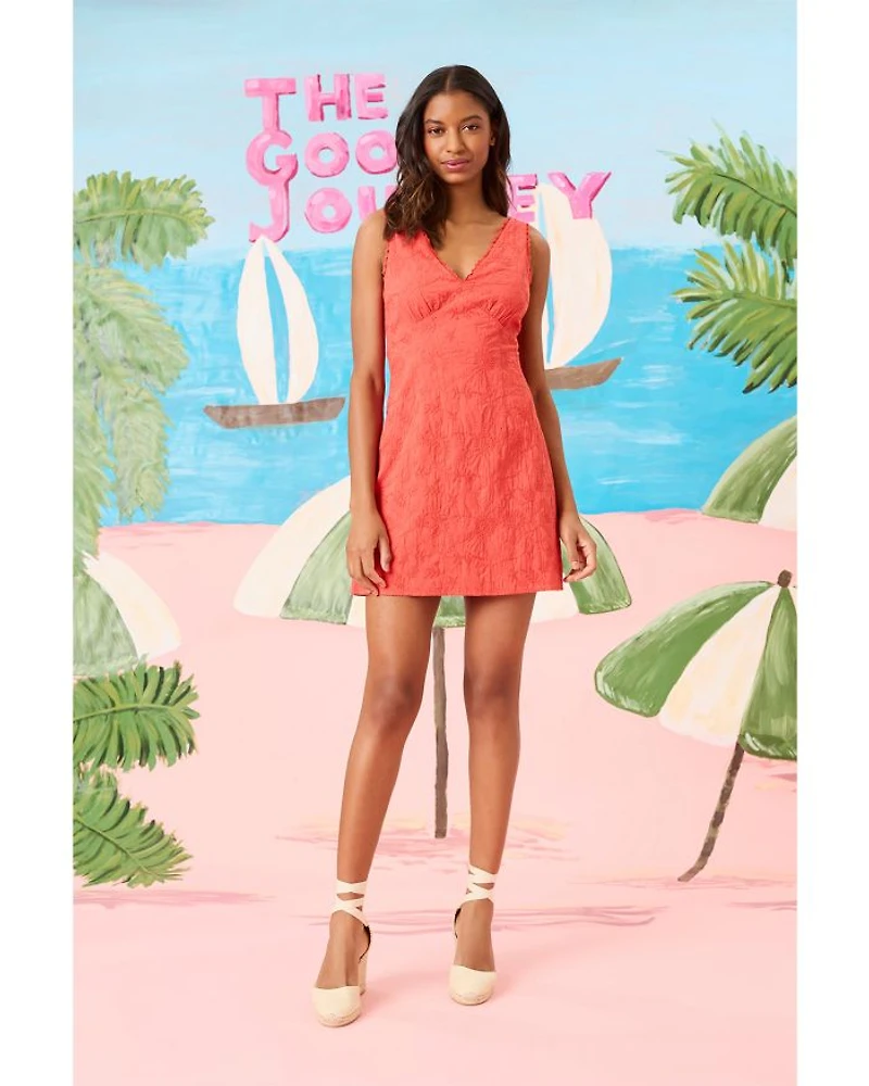 V Neck Crochet Trim Mini Dress