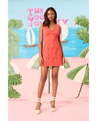 V Neck Crochet Trim Mini Dress