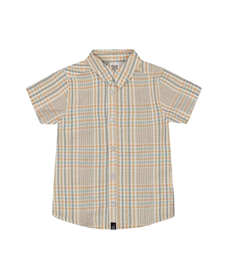 Deux par Deux Boys' Short Sleeve Button Down Plaid Shirt - Little Kid, Big Kid