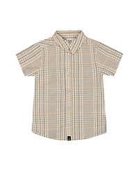 Deux par Deux Boys' Short Sleeve Button Down Plaid Shirt - Little Kid, Big Kid