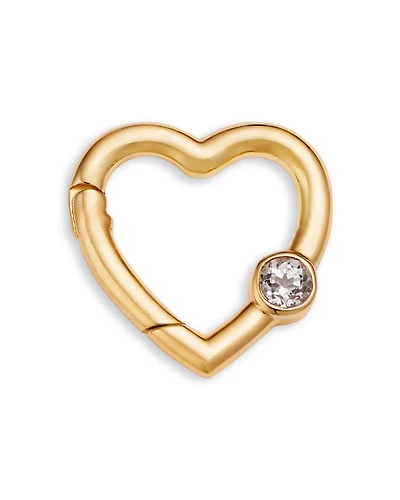 14K Yellow Gold White Topaz Bezel Heart Charm Holder