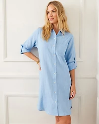 Roll Tab Linen Shirt Dress