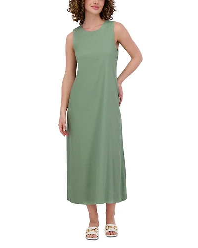 Linen Blend Crewneck Maxi Dress