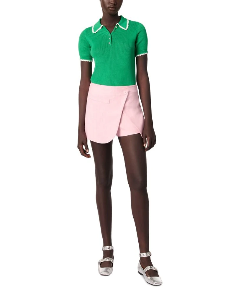 Pointelle Knit Crochet Polo Shirt