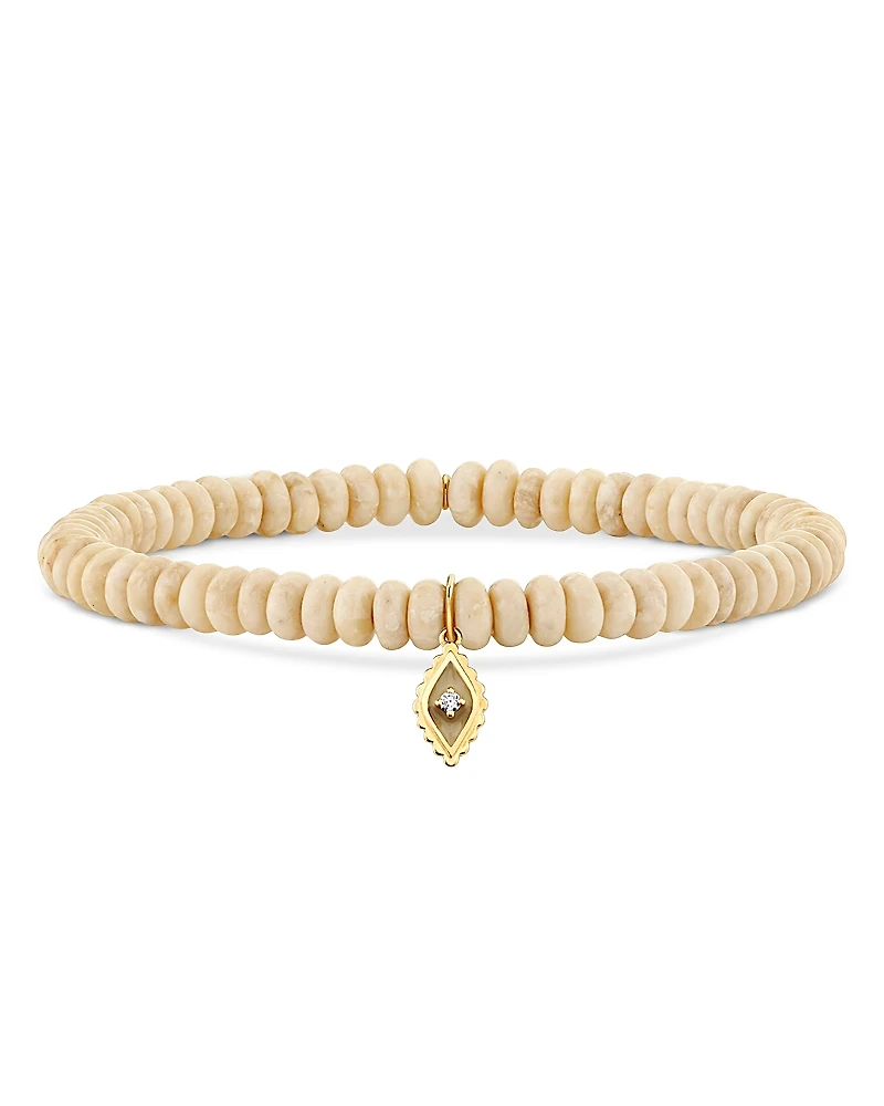 Sydney Evan 14K Yellow Gold Diamond Accent Jasper Bead Stretch Bracelet
