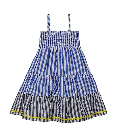 Deux par Deux Girls' Smocked Seersucker Peasant Dress - Little Kid
