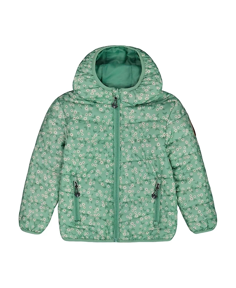 Deux par Girls' Printed Quilted Mid-Season Jacket Small Flowers on Background - Little Kid