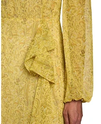 MALIA Long Sleeve Dress with Skirt Side Ruffle Printed Georgette
