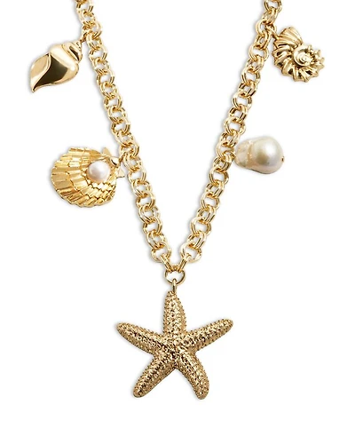 Mariam Cultured Keshi Pearl Sea Charm Statement Necklace, 18"-21"