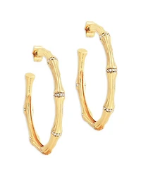 Pavé Bamboo Large Hoop Earrings in 18K Gold Plated