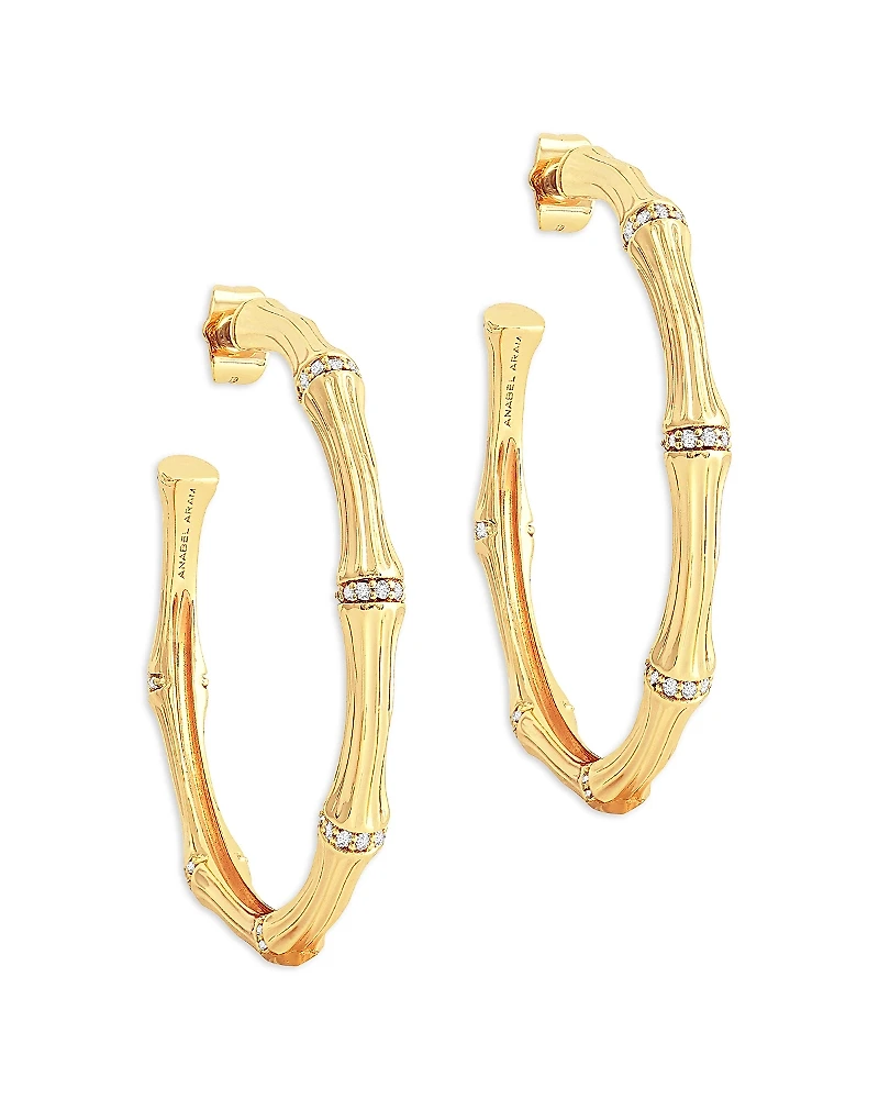 Anabel Aram Pave Bamboo Large Hoop Earrings