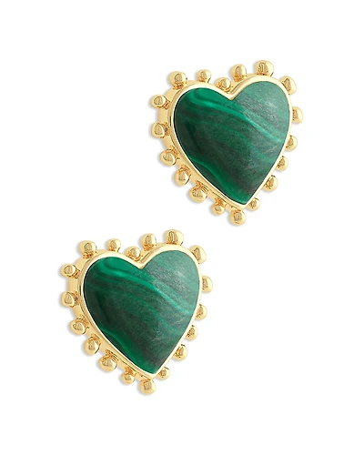 Anabel Aram Heart Malachite & 18K Yellow Gold Plated Stud Earrings, 0.5L