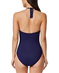 Retro Riviera Deep V Neck Halter One Piece Swimsuit