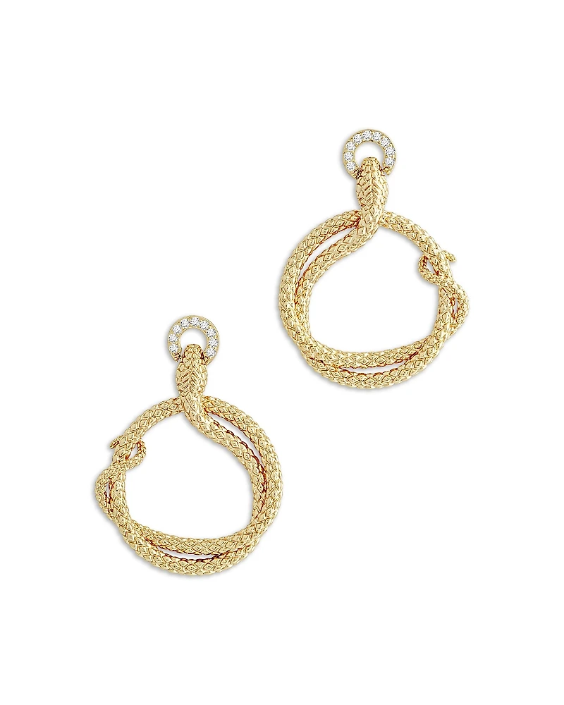 Anabel Aram Pave Ring Holding Serpent Drop Hoop Earrings