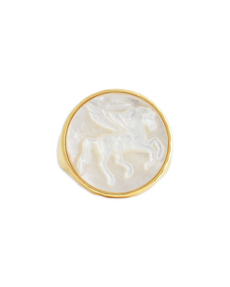 Mother Of Pearl Pegasus Coin Signet Ring
