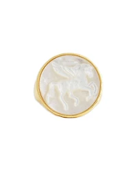 Mother Of Pearl Pegasus Coin Signet Ring