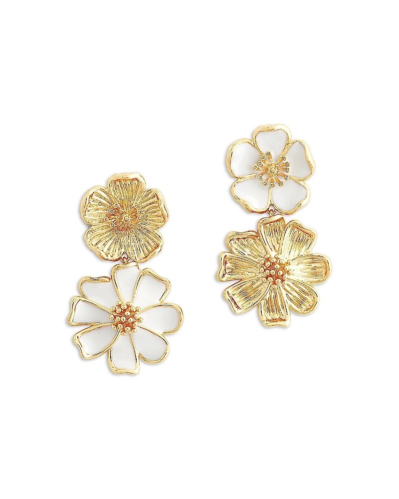 Anabel Aram Wildflowers Pave Mixed Flower Mismatch Drop Earrings