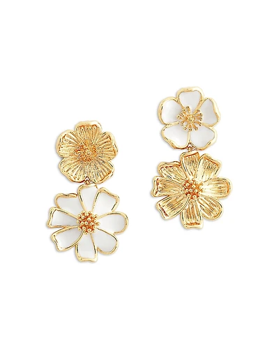 Anabel Aram Wildflowers Pave Mixed Flower Mismatch Drop Earrings