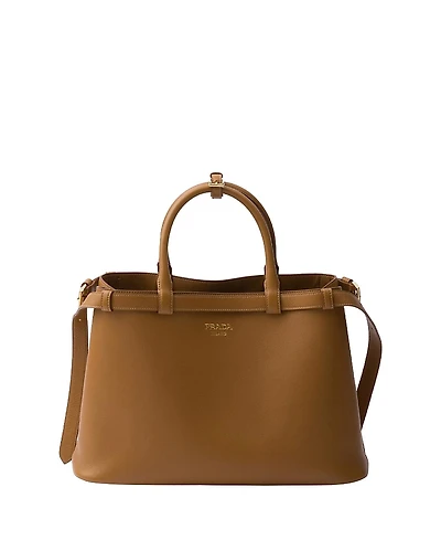 Prada Buckle Medium Leather Handbag with Double Belt