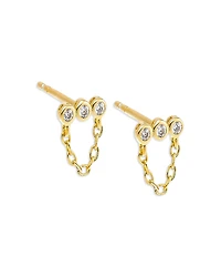 By Adina Eden Mini Triple Cubic Zirconia Bezel Bar Drop Chain Stud Earrings
