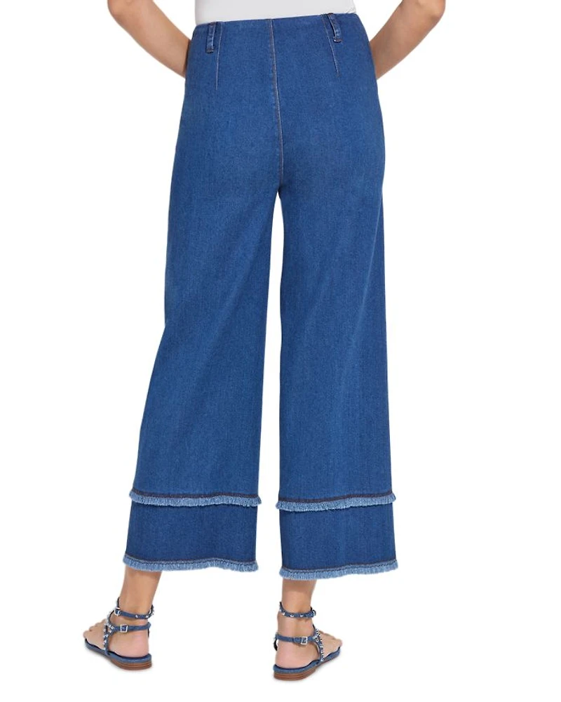 Fringe High Rise Wide Leg Jeans Mid Wash