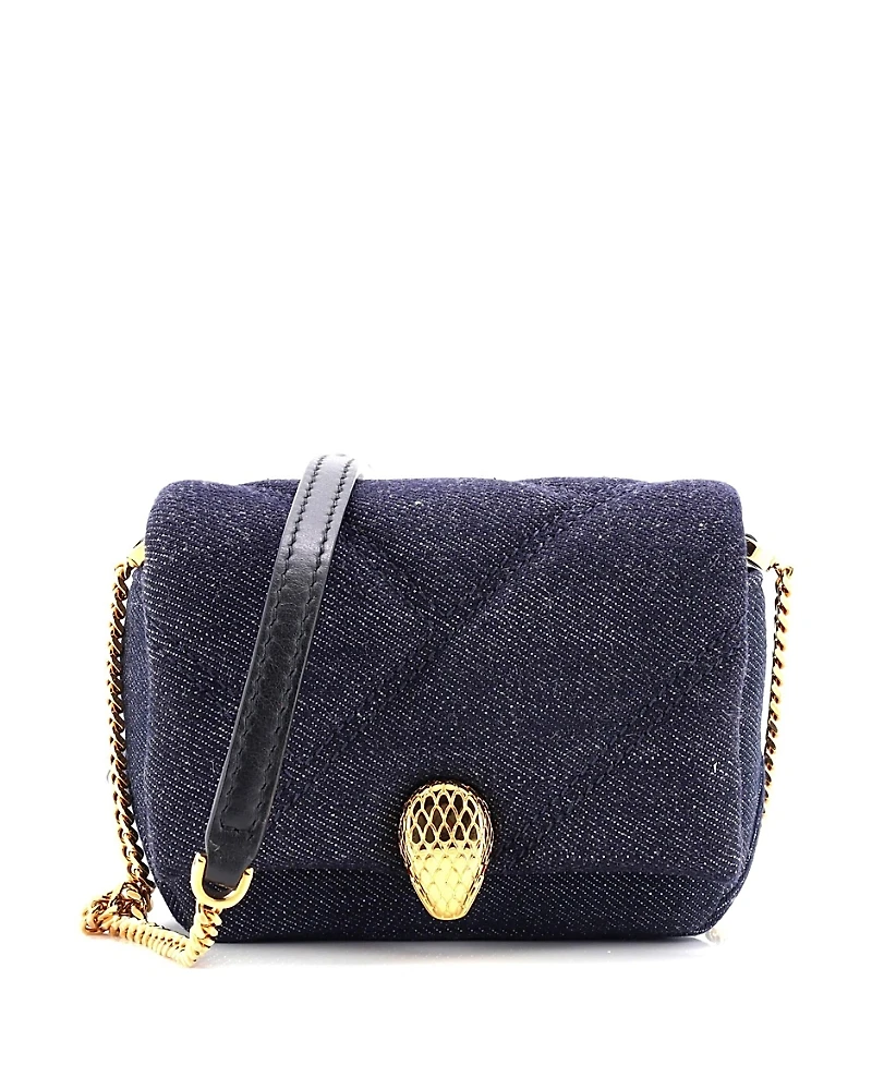 Pre-Owned Bvlgari Micro Serpenti Cabochon Shoulder Bag Diagonal Quilted Denim