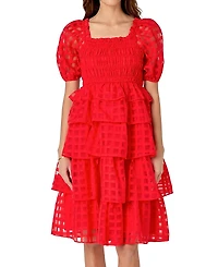 English Factory Women's Check Organza Tiered Midi Dress