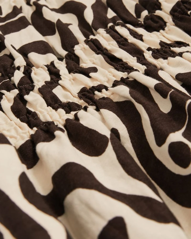 Akari Ruched Mono Print Midi Dress